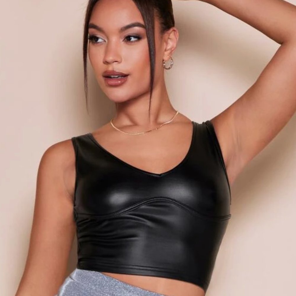 NWT Shein V-Neck Leather Cropped Tank Top